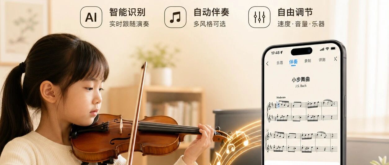一起练琴 AI 自动伴奏功能上线！苹果安卓都能用