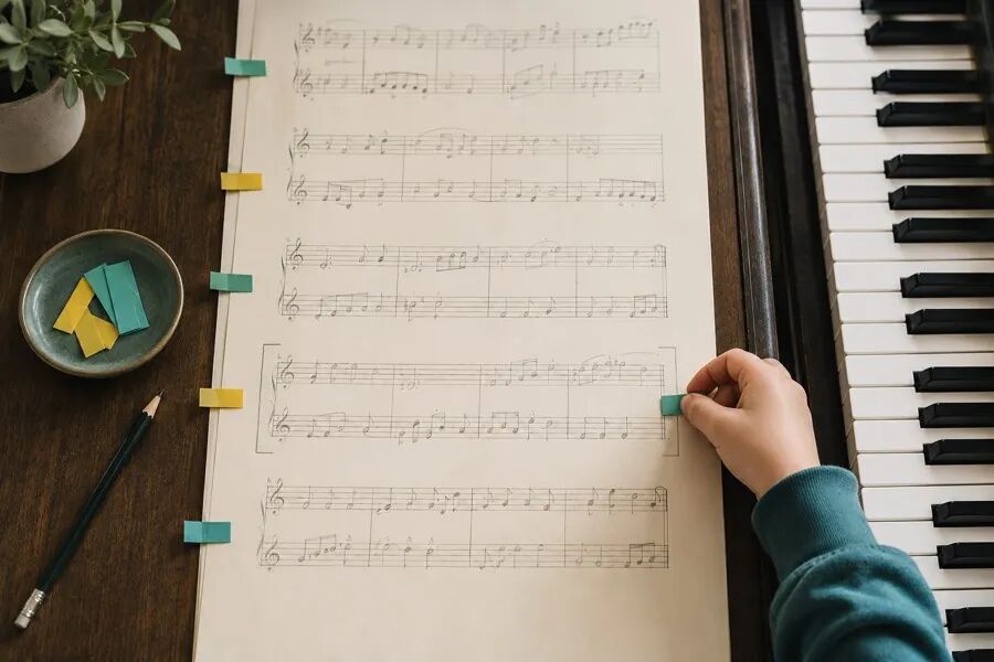 孩子把一整首曲子缩小成几个可完成的小段落