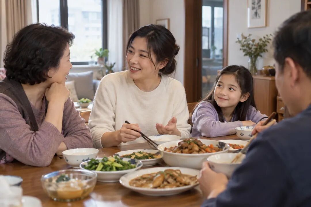 家庭聚餐时,孩子在旁边听大人谈论考级
